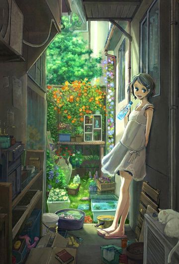 花树下留有你洒落下的丝丝..小清新动漫卡通图片