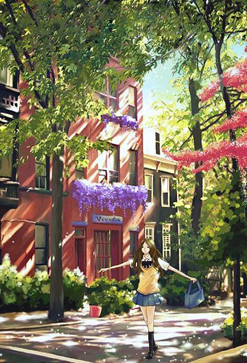 花树下留有你洒落下的丝丝..小清新动漫卡通图片